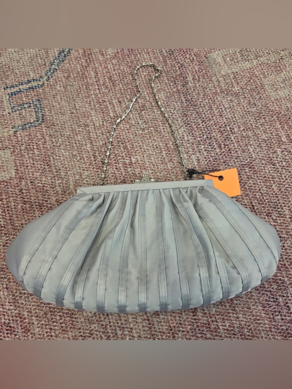 Kate Landry silver grey fabric evening bag  silver hardware & sparkly closure